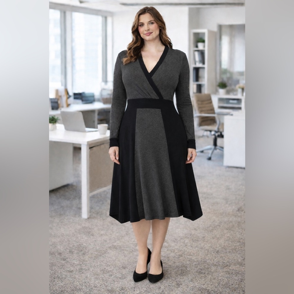 Alfani Black and Gray Colorblock Long Sleeve Dress